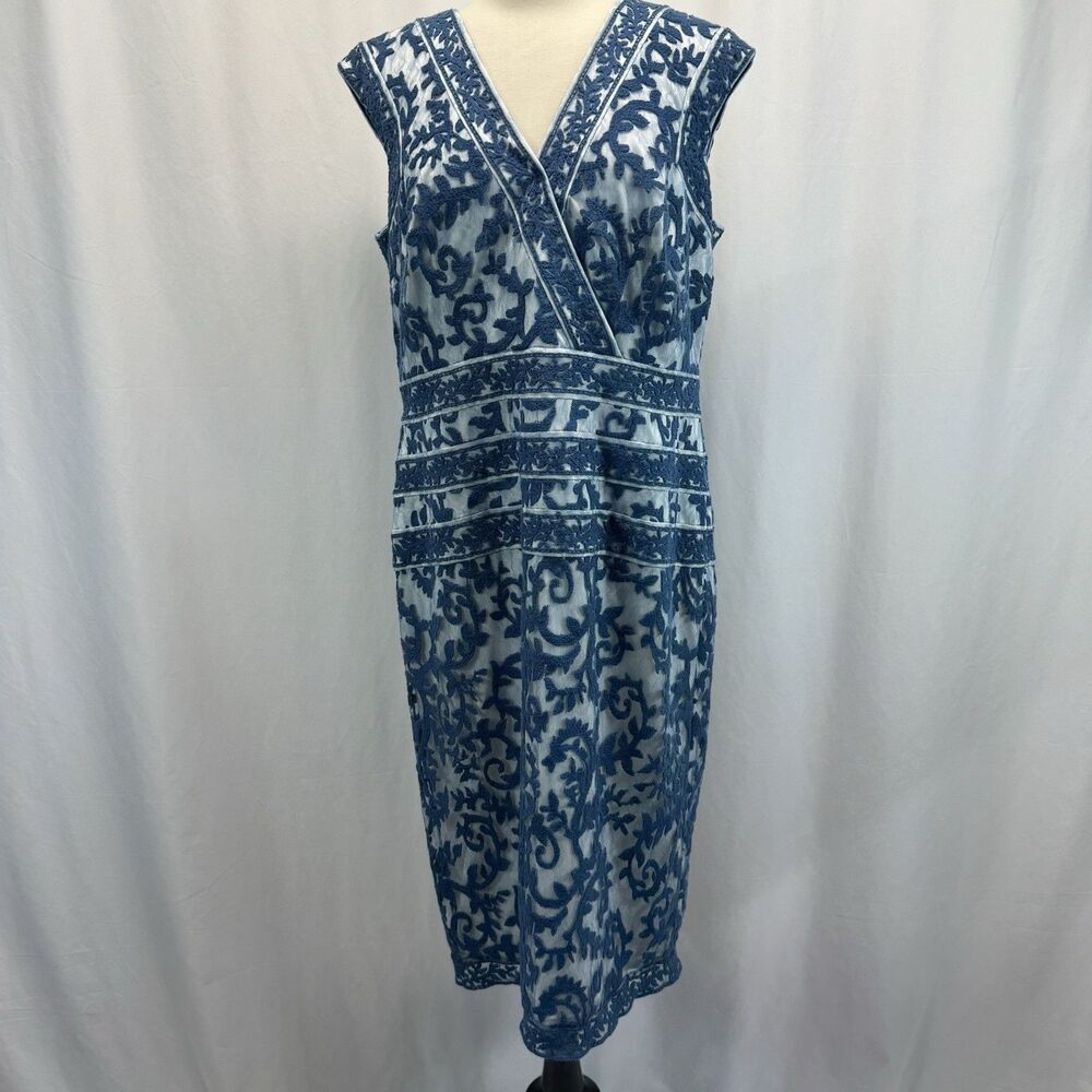 Tadashi Shoji Embroidery Lace Overlay Dress 16 Sheer Elegant Romantic Luxury - Picture 2 of 15